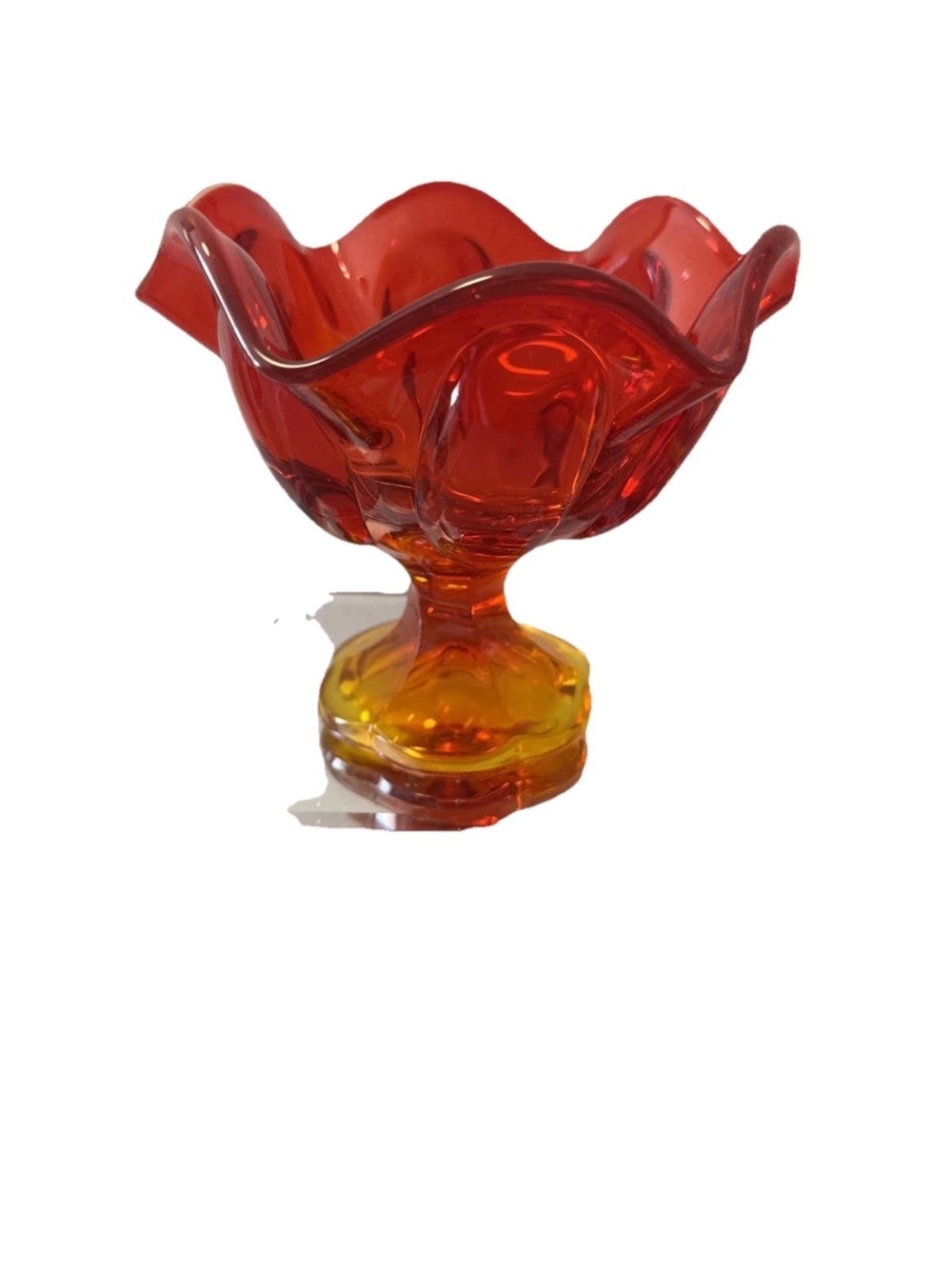 Orange Amberina Glass Pedestal candy Bowl - Home Art